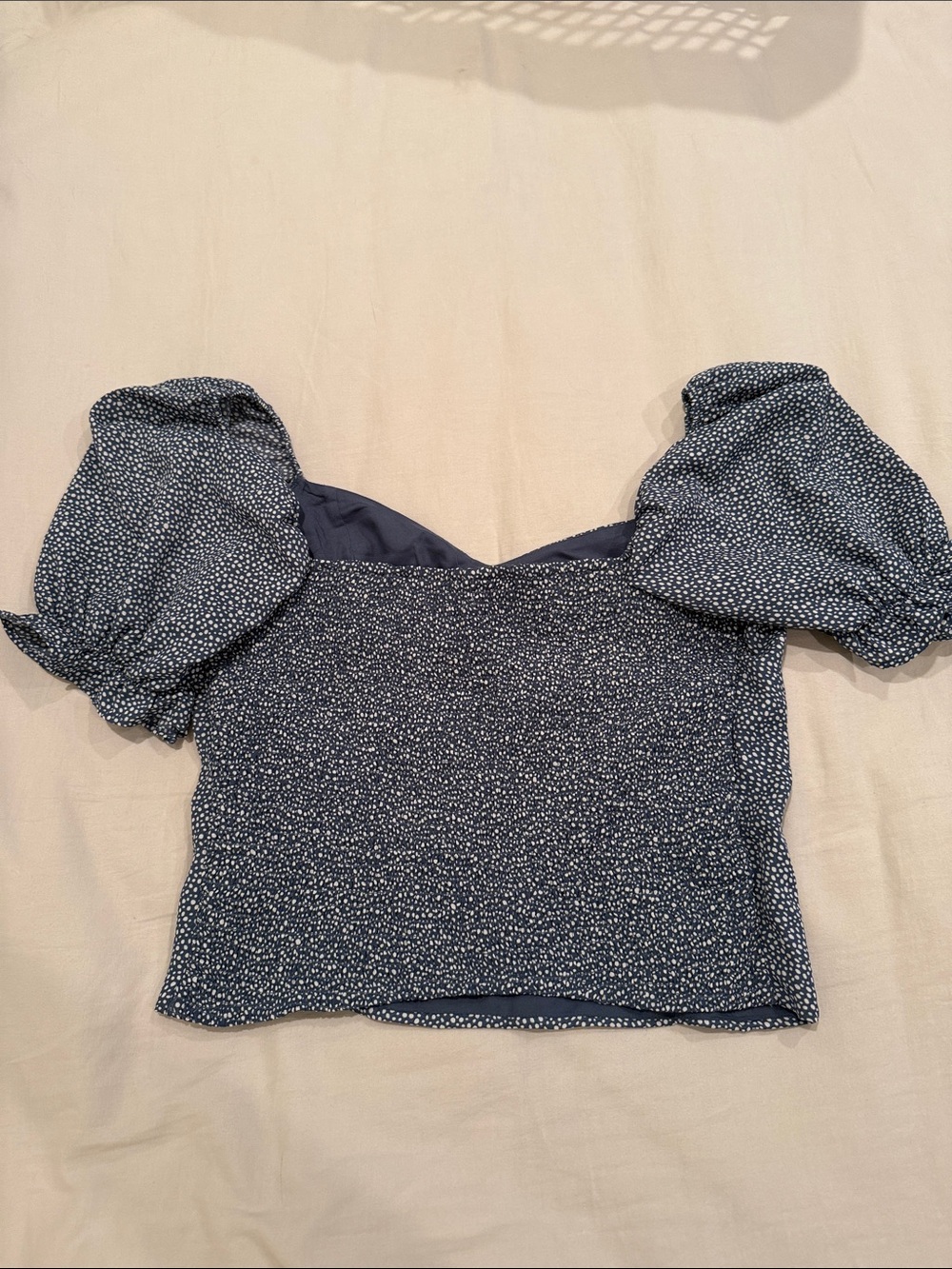 Abercrombie & Fitch Navy Puff Sleeve Polka Dot Crop Top - Picture 2 of 4